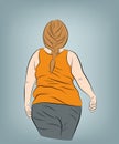 Fat woman walks. back view. vector illustration.